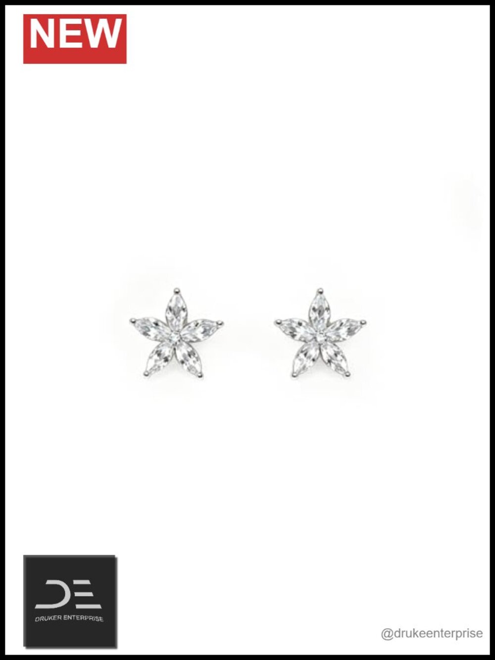 925 Sterling Silver Flower Stud Earrings for Women, Marquise Cut with Center